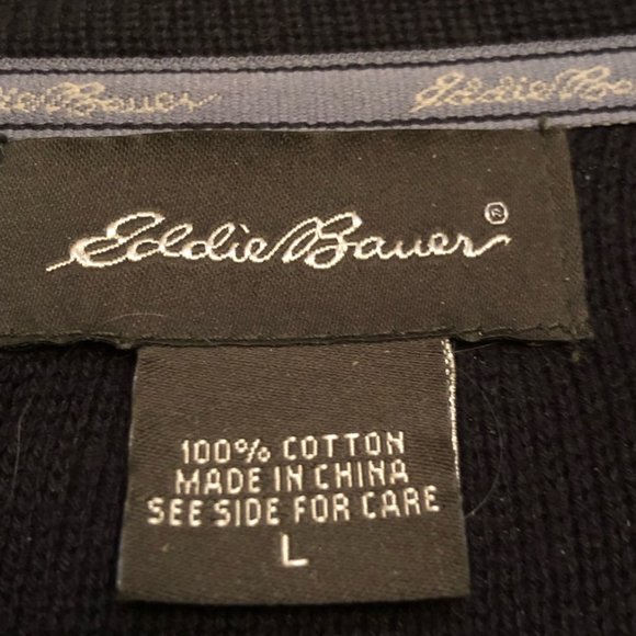 EDDIE BAUER Men's Full Zip Cotton Knit Sweater Cardigan Black Large - Picture 4 of 9